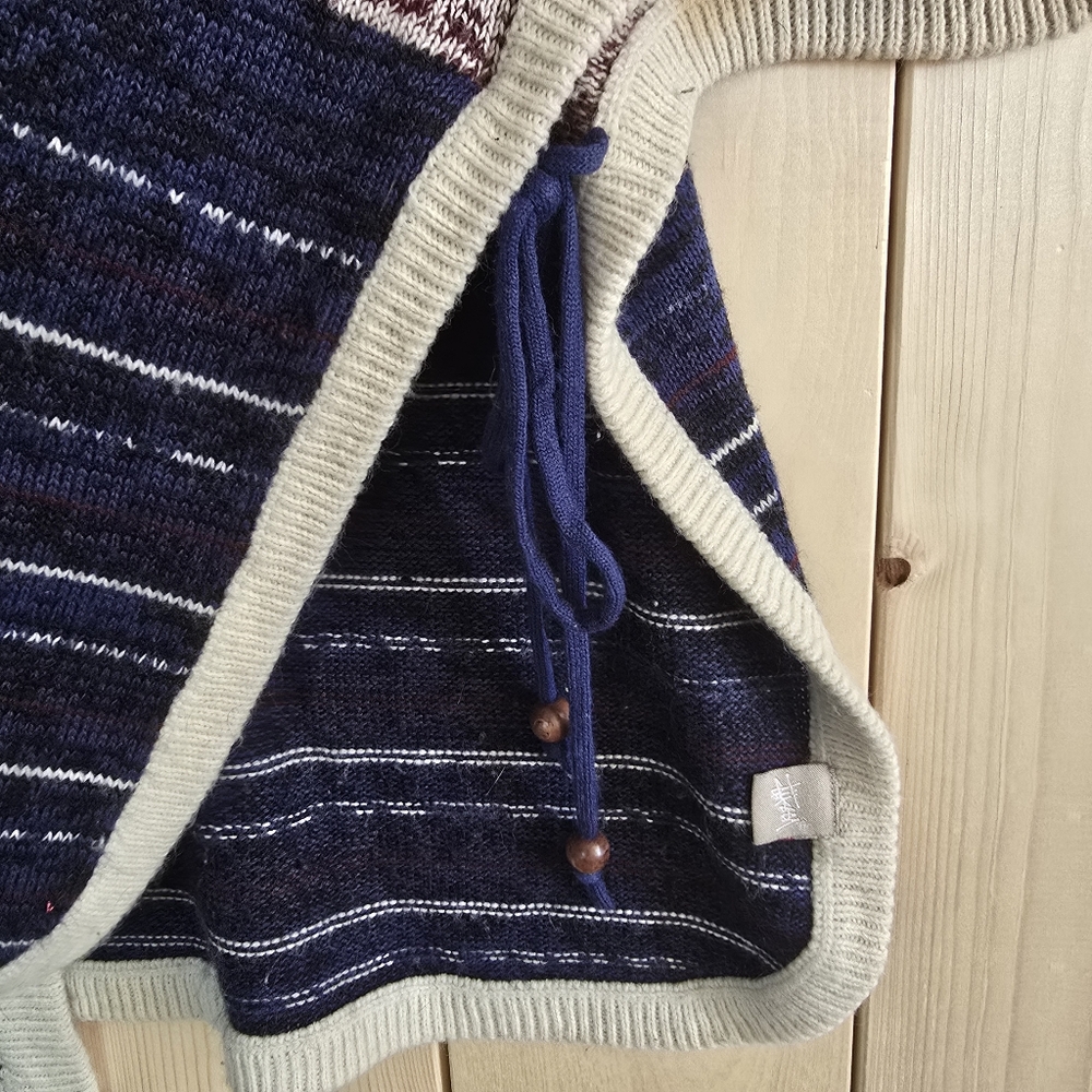 Stussy Hooded Cardigan Poncho Beaded Open Front Womens Large - Picture 5 of 13